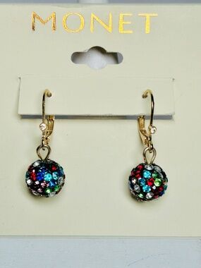 Monet Multicolored Crystal Ball Glass Round Drop Earrings